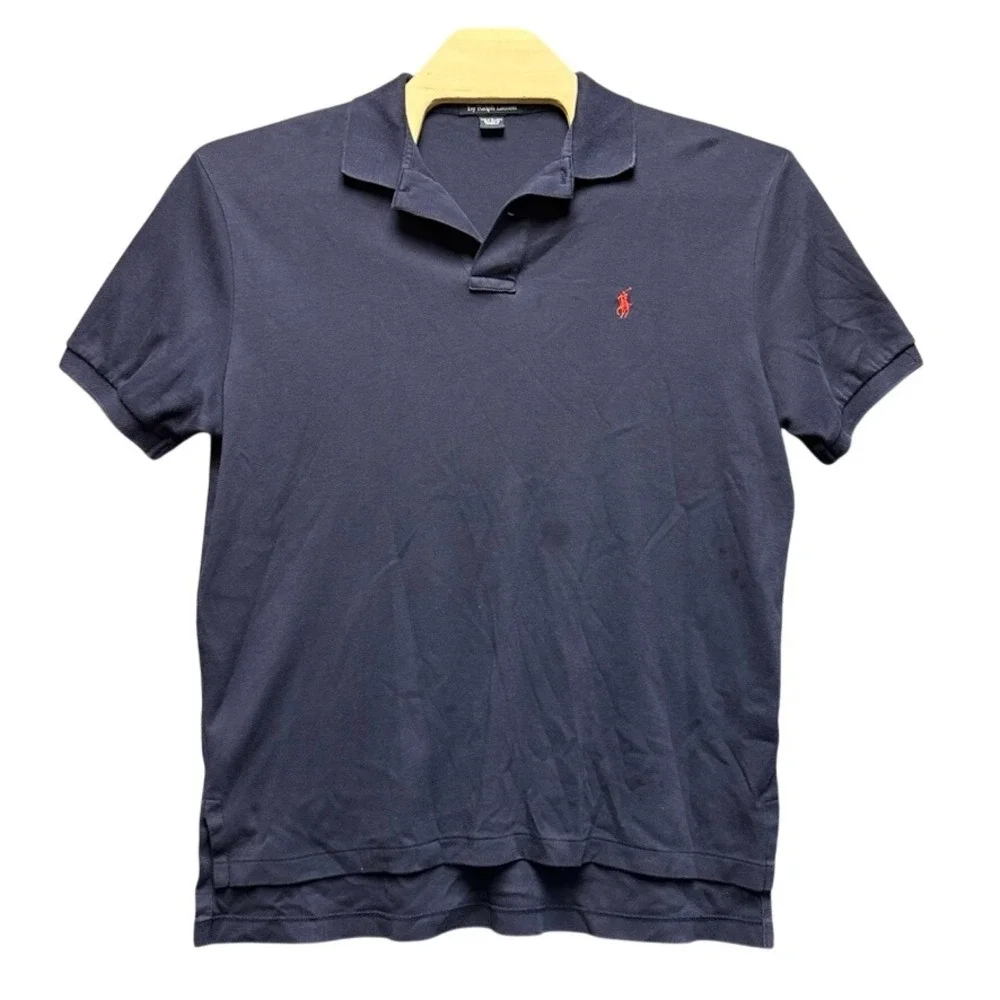 Polo Ralph Lauren Mens Large Navy Blue Short Sleeve Cotton Pique Polo Shirt Logo